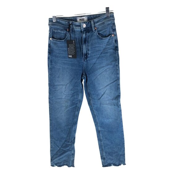 Paige Sarah Slim Crop Jeans High Rise Skysong Wash Destroyed Hem Denim 27 - Picture 1 of 5